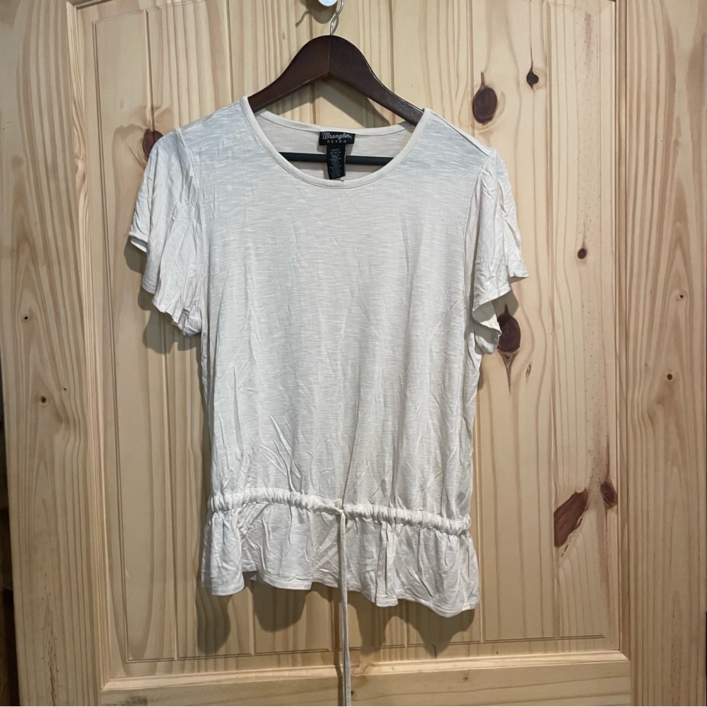 Wrangler Retro Womens Cream Flutter Sleeve Drawstring Waist‎ Top LWK621T Medium